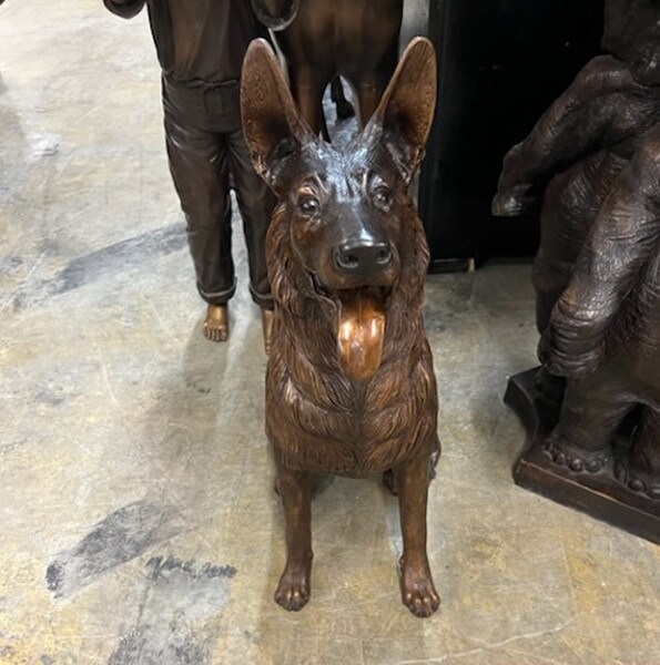 Service German Shepherd Dog Bronze Statue K-9 panting tongue